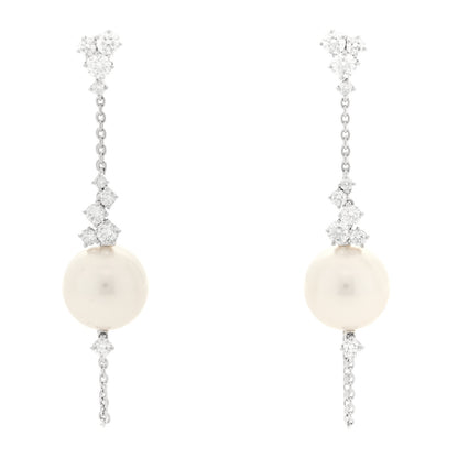 Mikimoto 18K White Gold Diamond Akoya Cultured Pearl 13.5-14mm Drop Earrings 1 of 4