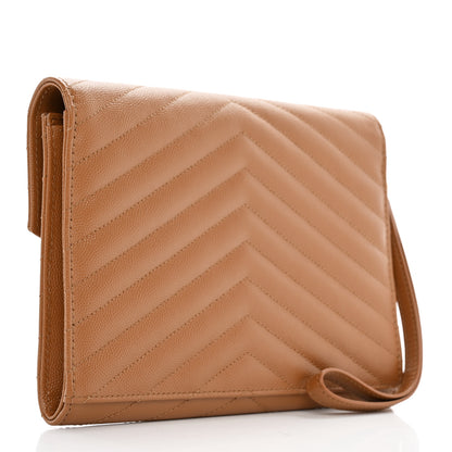 Saint Laurent Grain De Poudre Matelasse Chevron Monogram Cassandre Flap Pouch Natural Dark 3 of 8