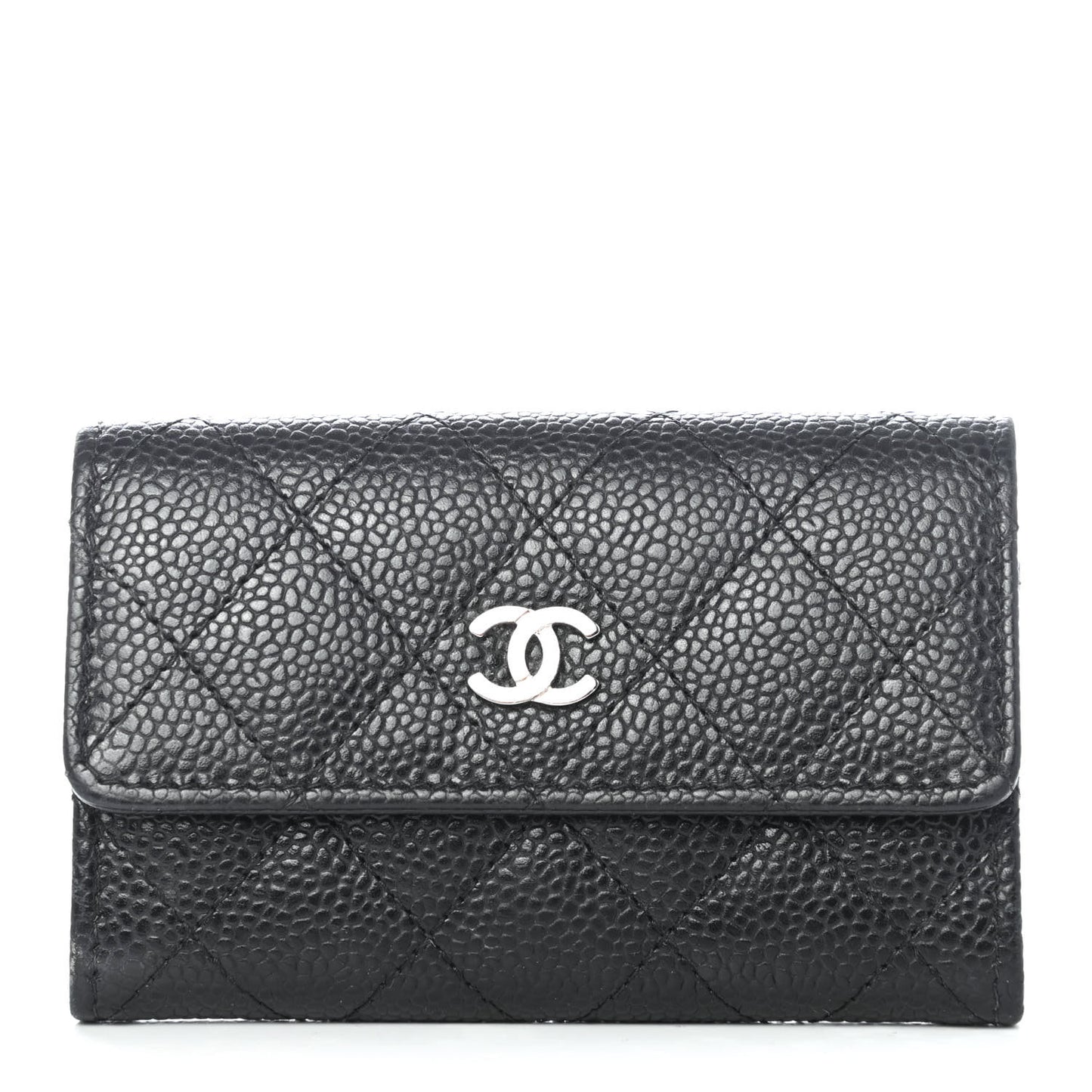 Caviar Quilted Flap Card Holder Black