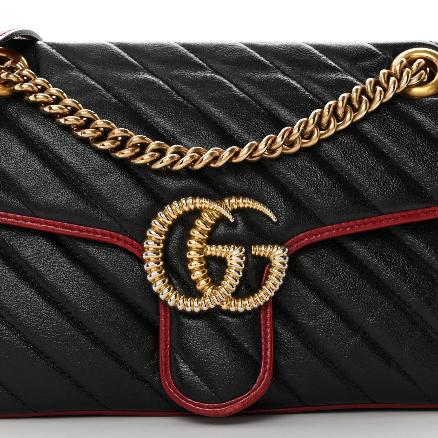 Gucci Vintage Effect Calfskin Matelasse Diagonal Small Torchon GG Marmont Shoulder Bag Black Romantic Cherry 8 of 10