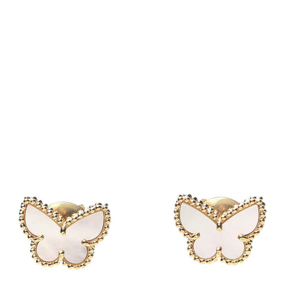 Van Cleef & Arpels 18K Yellow Gold Mother of Pearl Sweet Alhambra Butterfly Earrings 1 of 7