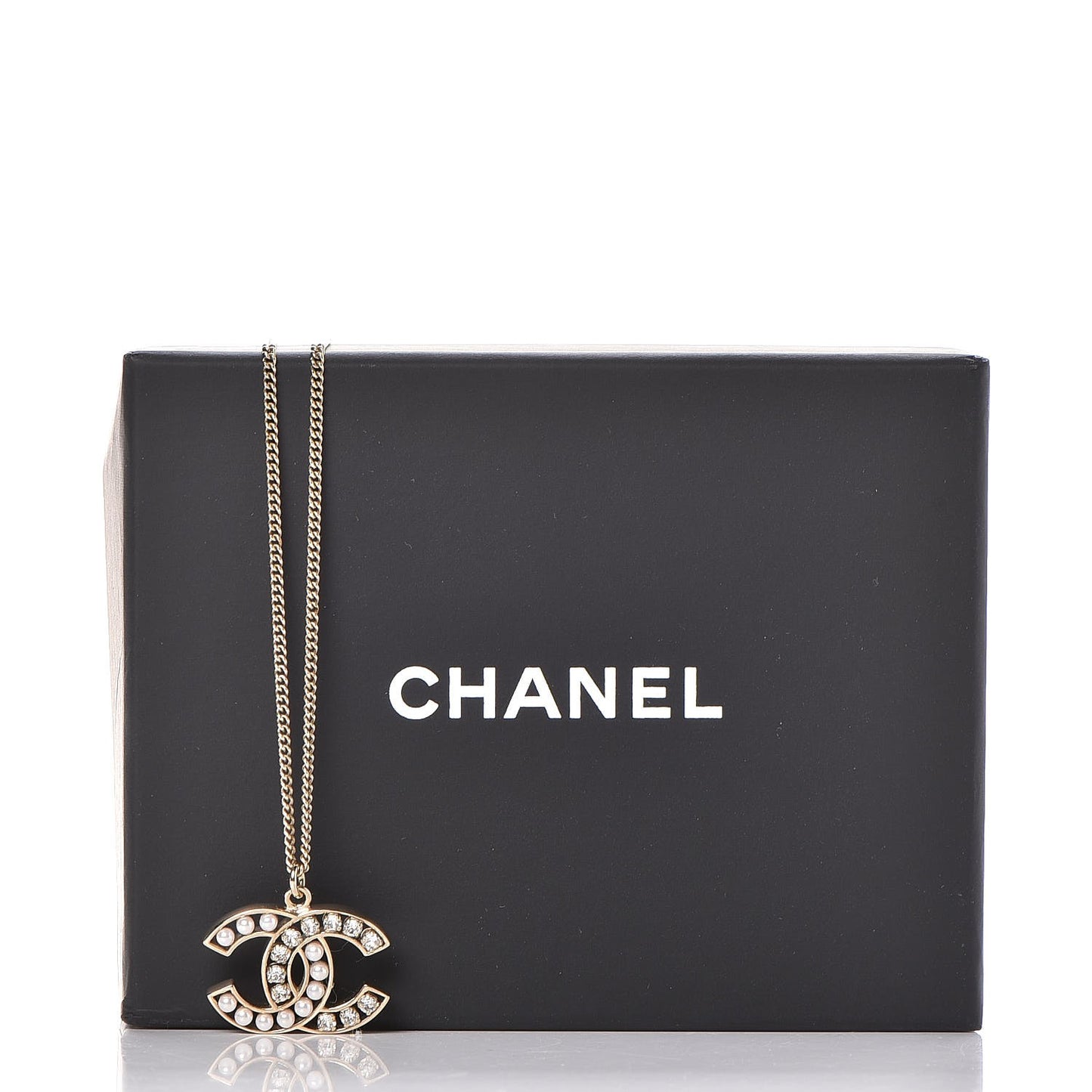 Crystal Pearl CC Pendant Necklace Gold