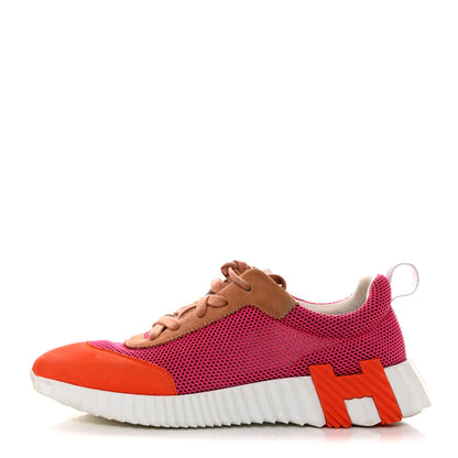 Hermes Air Mesh Suede Goatskin Bouncing Sneakers 38 Rose Multicolor 1 of 7