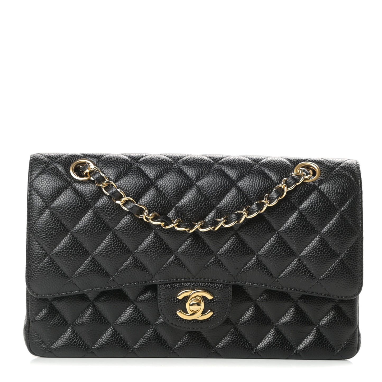 Caviar Quilted Medium Double Flap Black