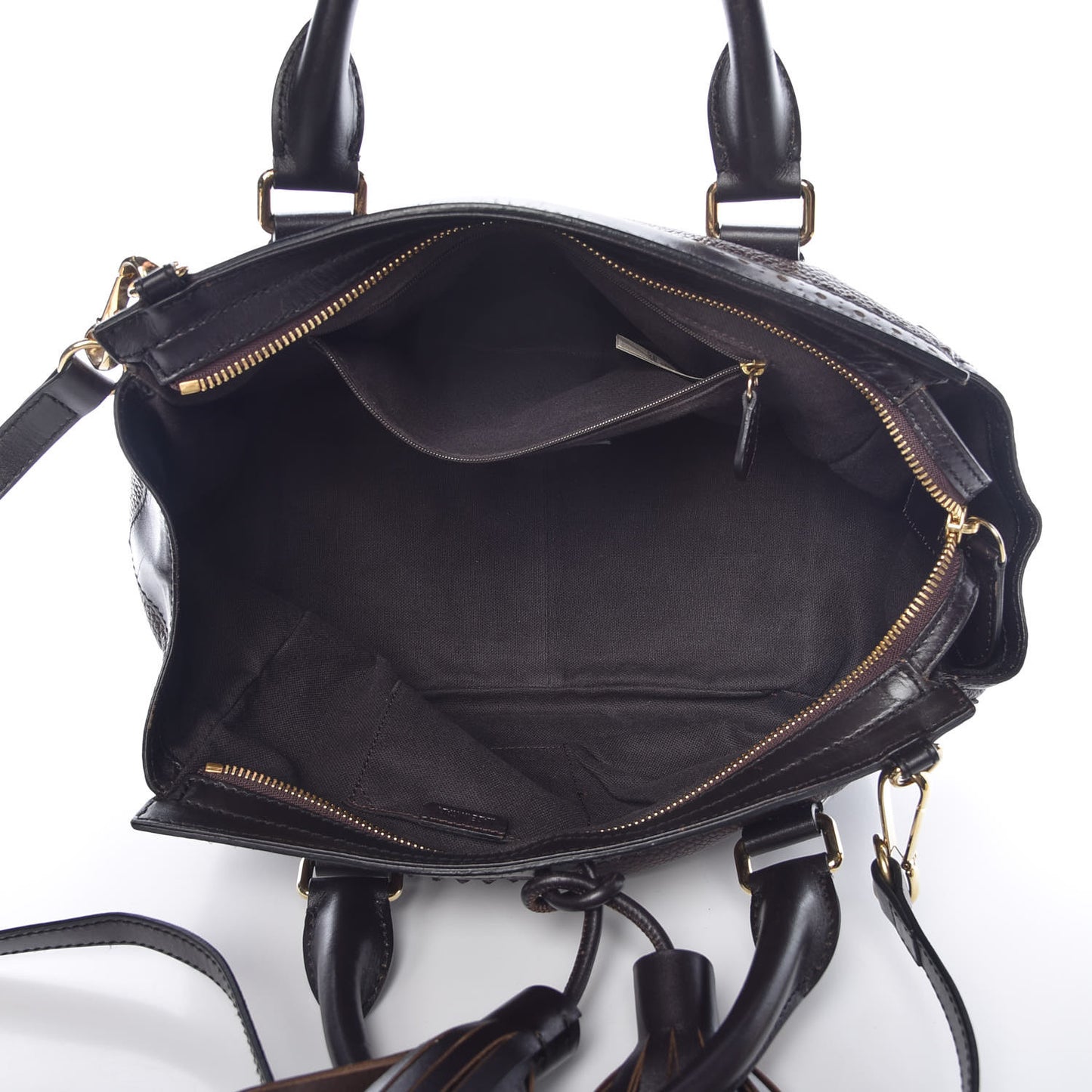 Grainy Calfskin Brogue Medium Dennet Satchel Chocolate