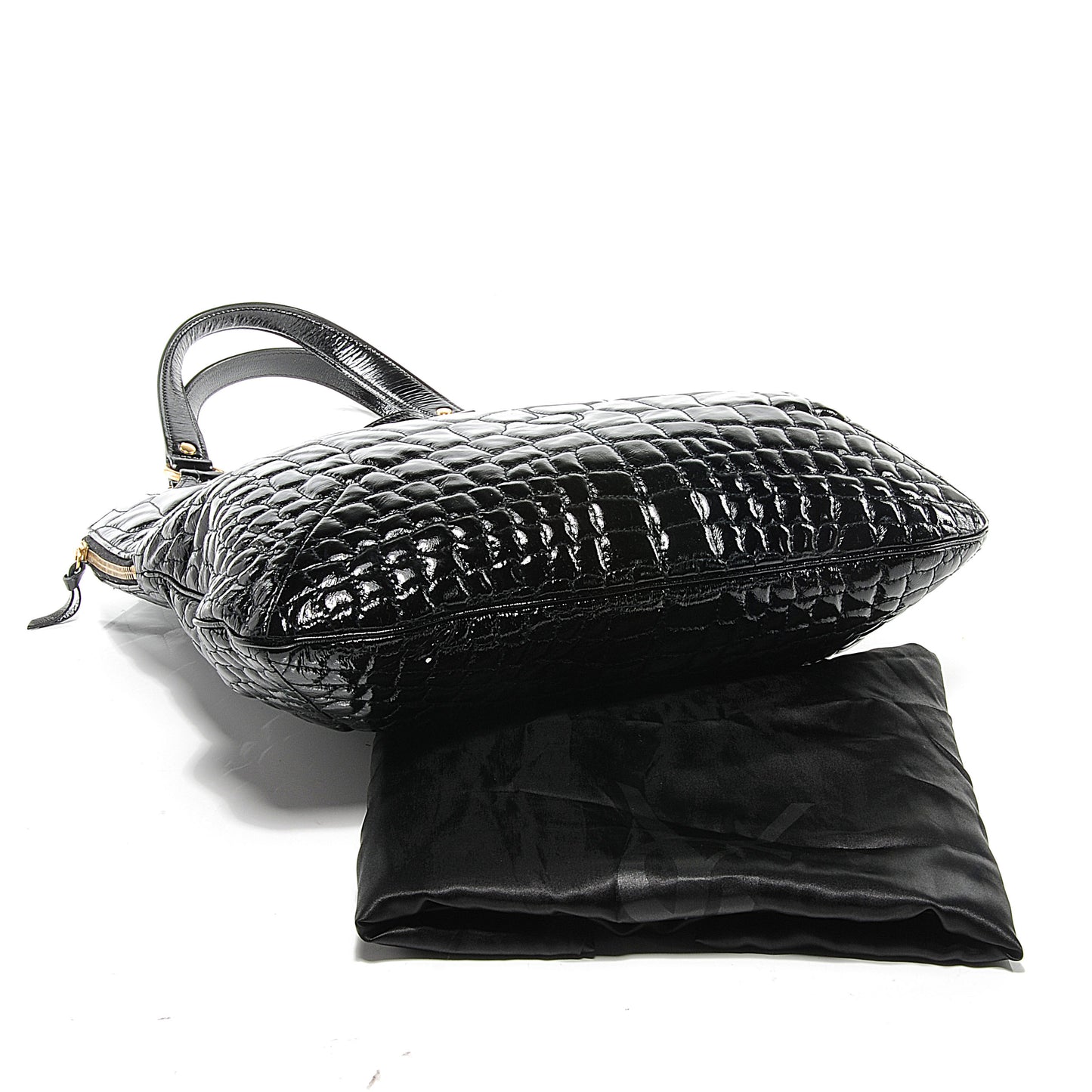Patent Crocodile Embossed Tribute Tote Black