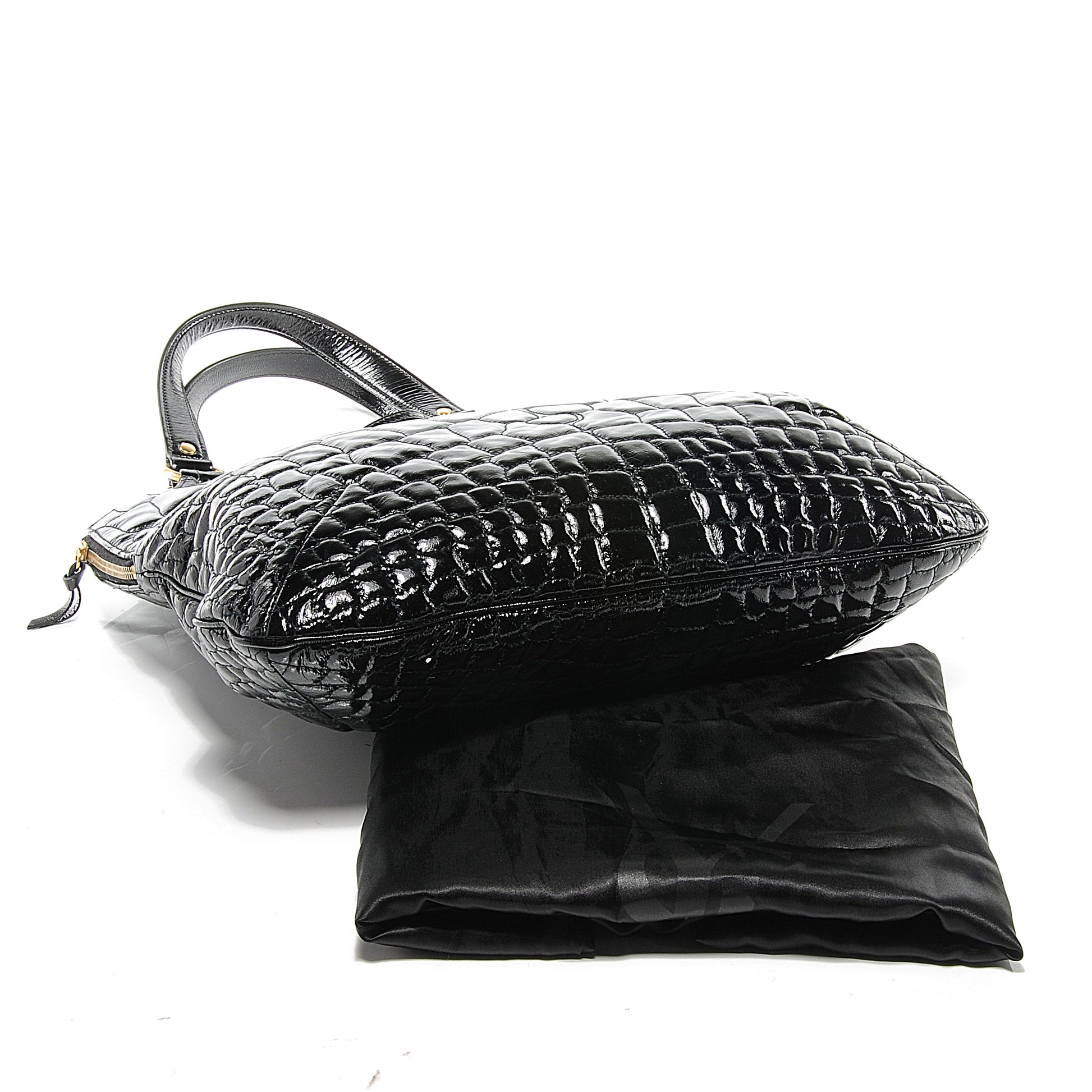 Saint Laurent Patent Crocodile Embossed Tribute Tote Black 5 of 8