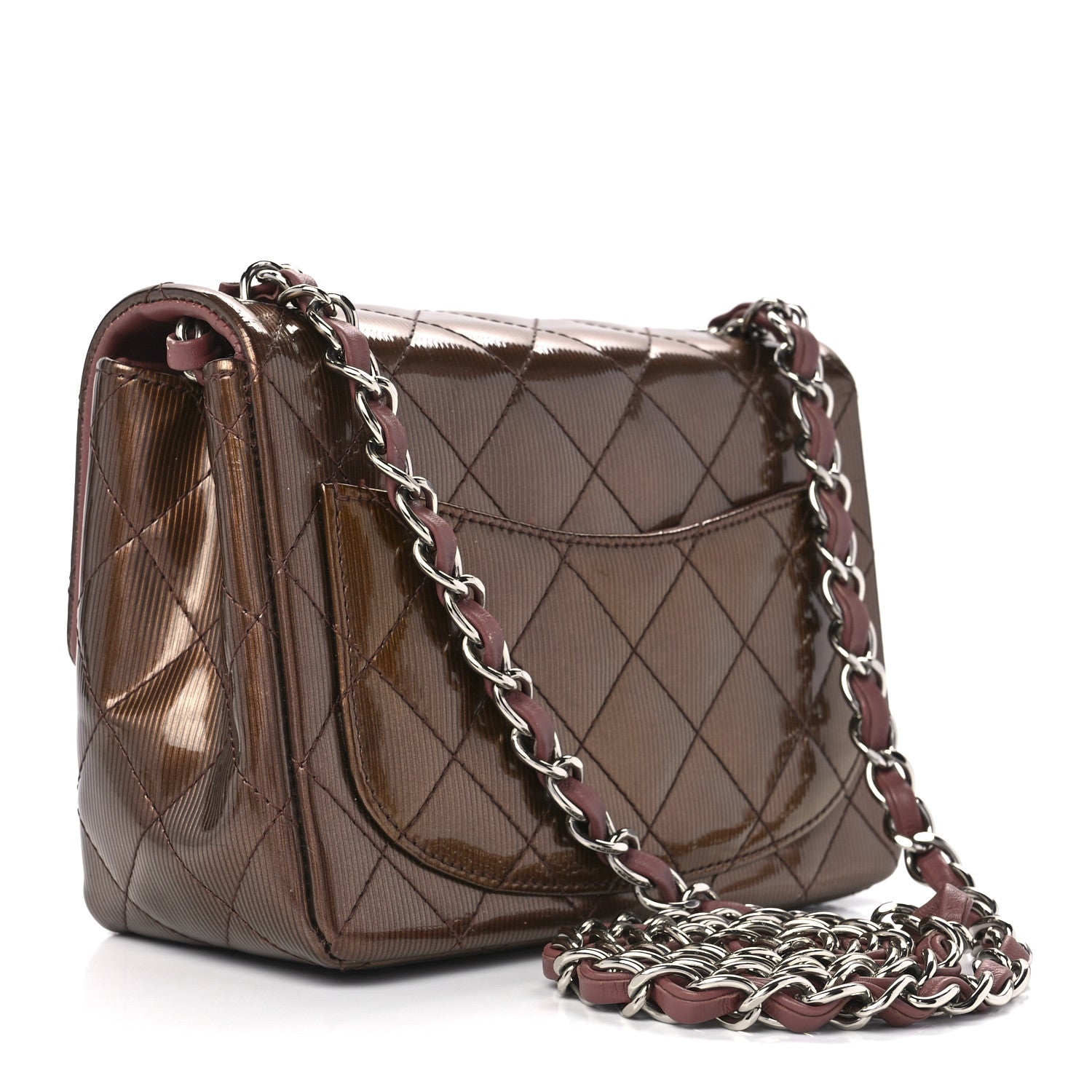 Chanel Striated Patent Quilted Mini Square Flap Pink 3 of 14