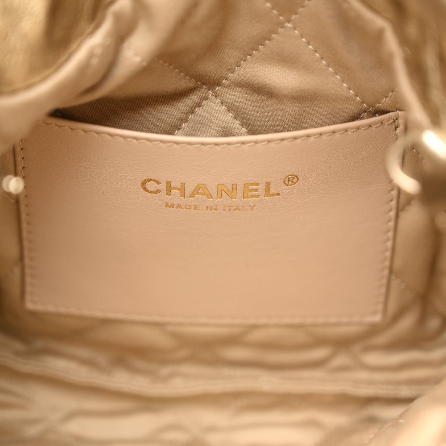 Metallic Calfskin Quilted Mini Chanel 22 Golden
