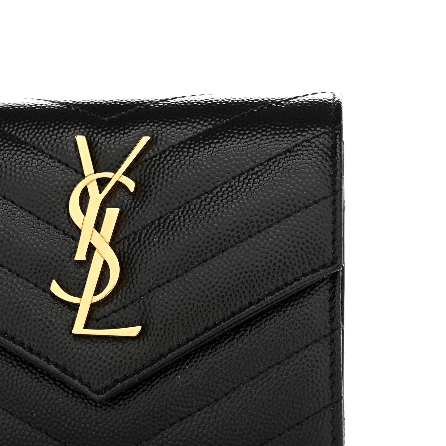 Saint Laurent Grain De Poudre Matelasse Chevron Monogram Compact Tri Fold Wallet Black 8 of 10