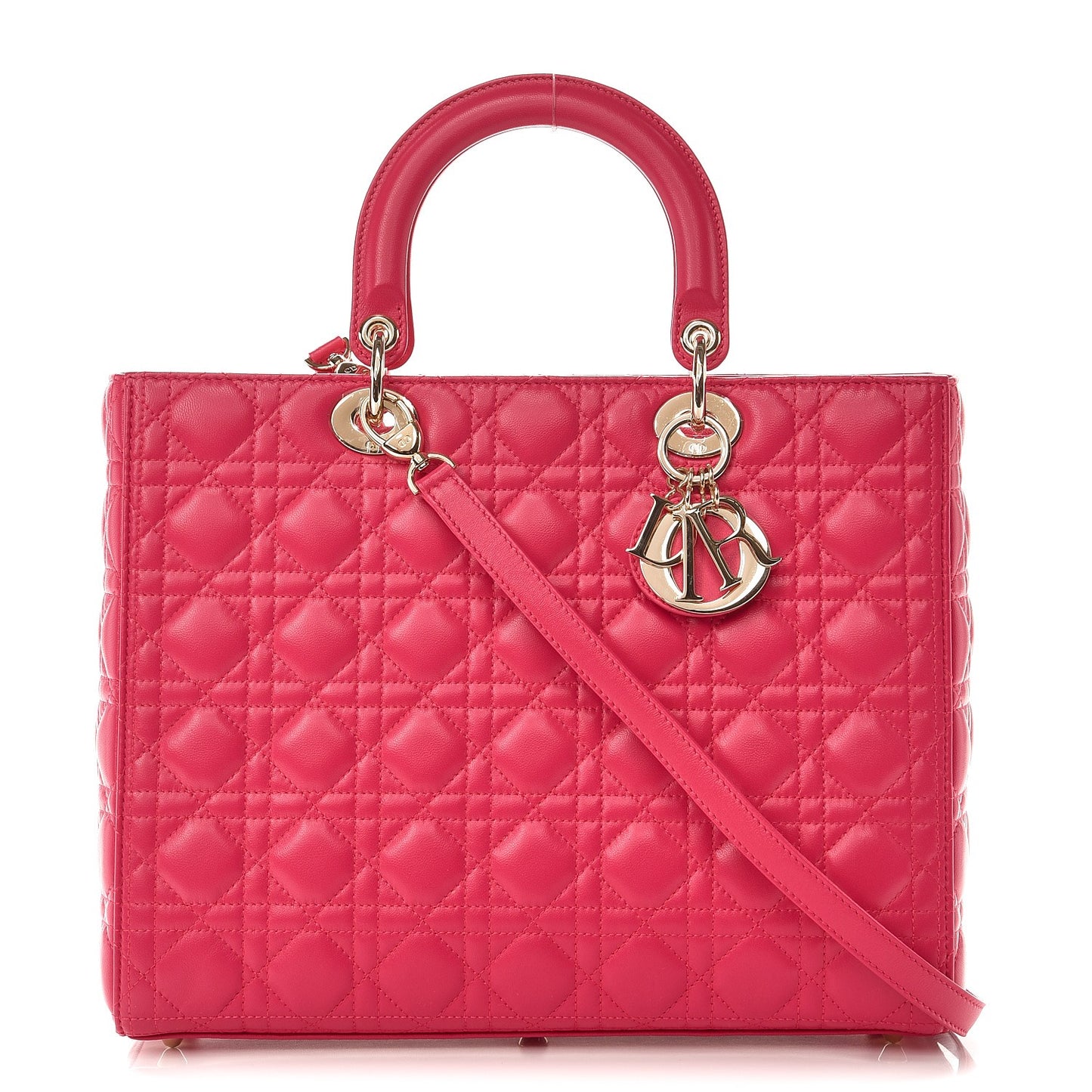 Lambskin Cannage Large Lady Dior Fuchsia