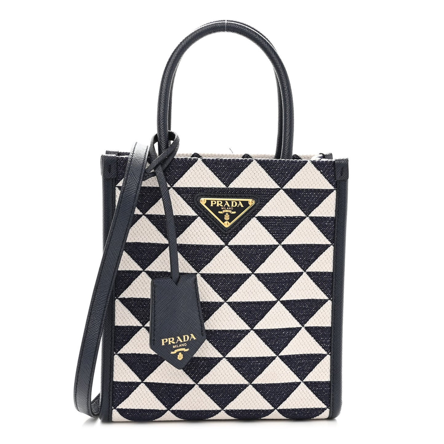 Jacquard Saffiano Triangolo Symbole Embroidered Micro Tote Baltico Talco