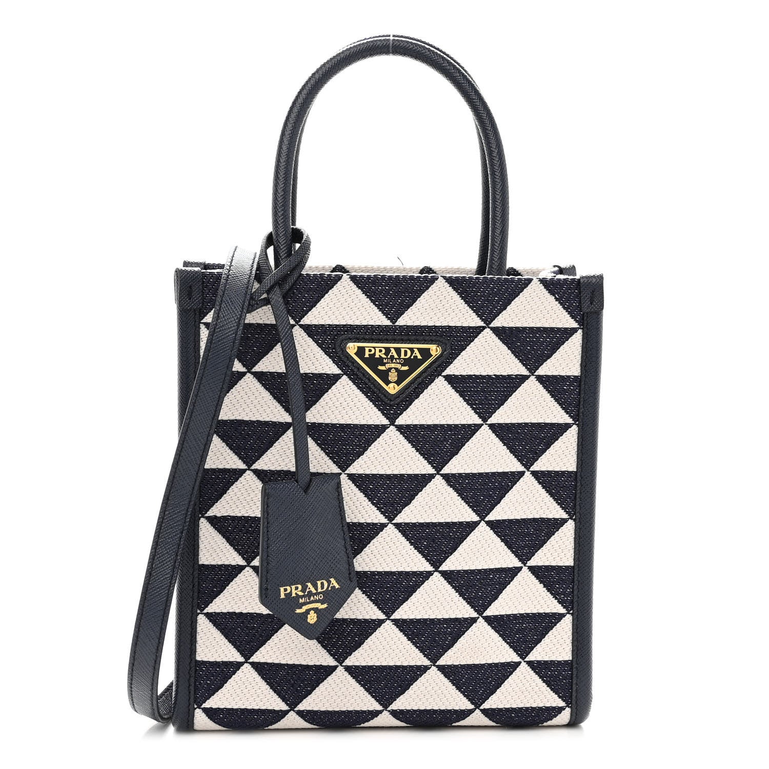 Prada Jacquard Saffiano Triangolo Symbole Embroidered Micro Tote Baltico Talco 1 of 10