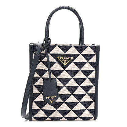 Prada Jacquard Saffiano Triangolo Symbole Embroidered Micro Tote Baltico Talco 1 of 10