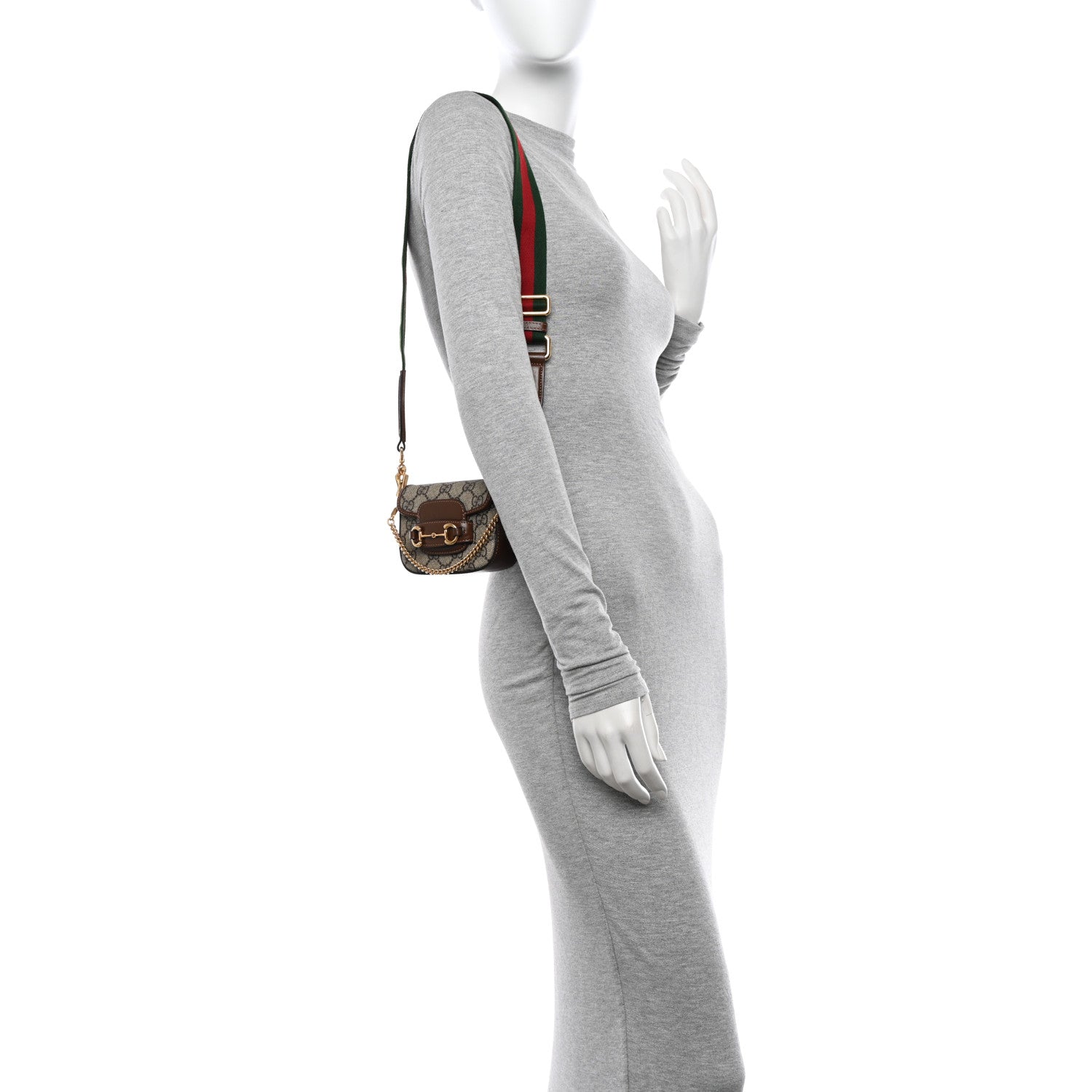 Gucci GG Supreme Monogram Azalea Calfskin Web Horsebit 1955 Wallet On Strap Beige Ebony Brown Sugar 2 of 12