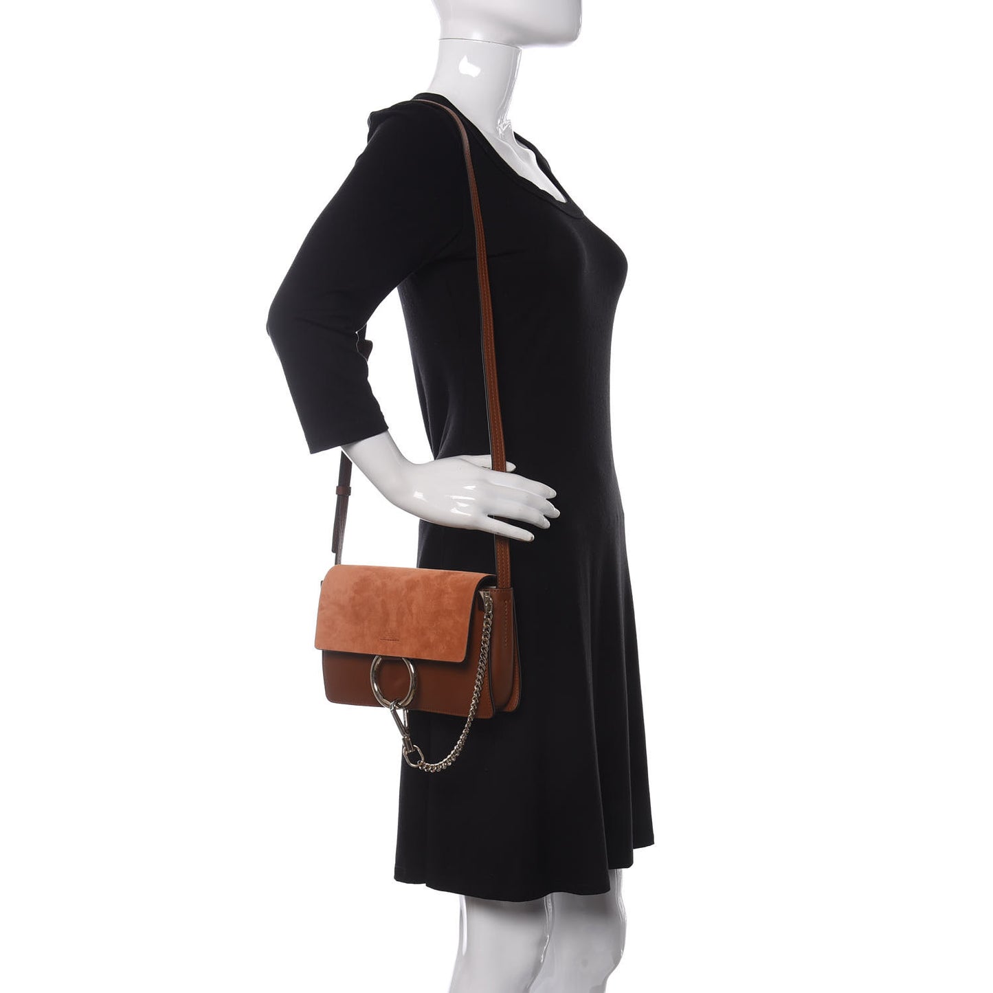 Suede Calfskin Small Faye Shoulder Bag Tobacco