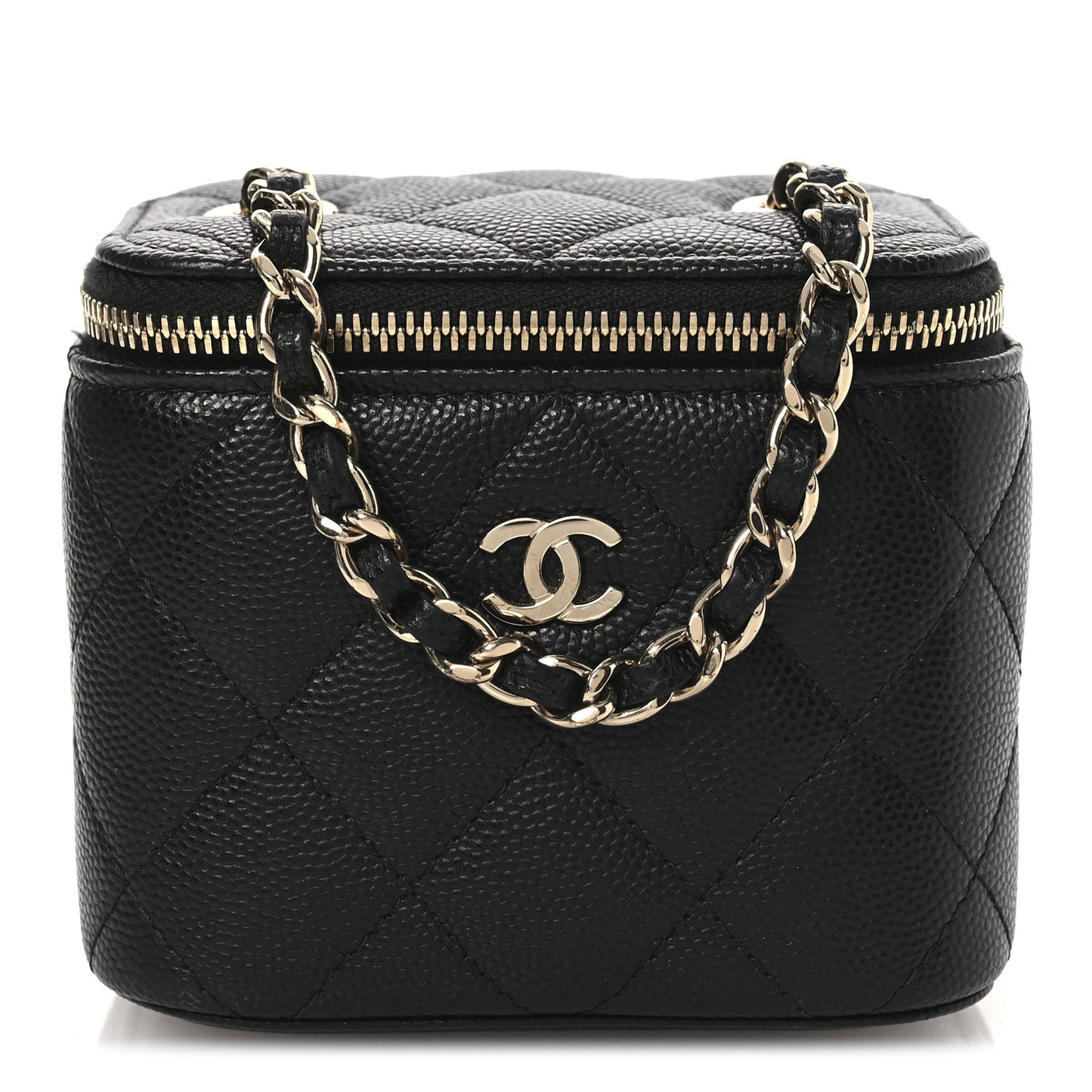 Caviar Quilted Mini Vanity Case With Chain Black