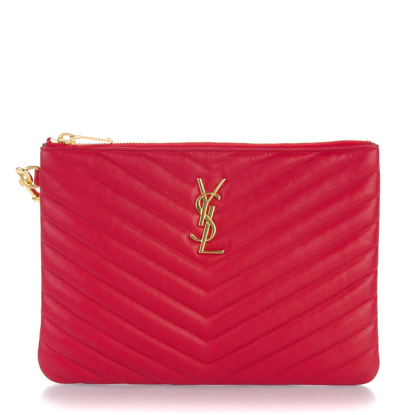 Calfskin Matelasse Chevron Monogram A5 Wristlet Red