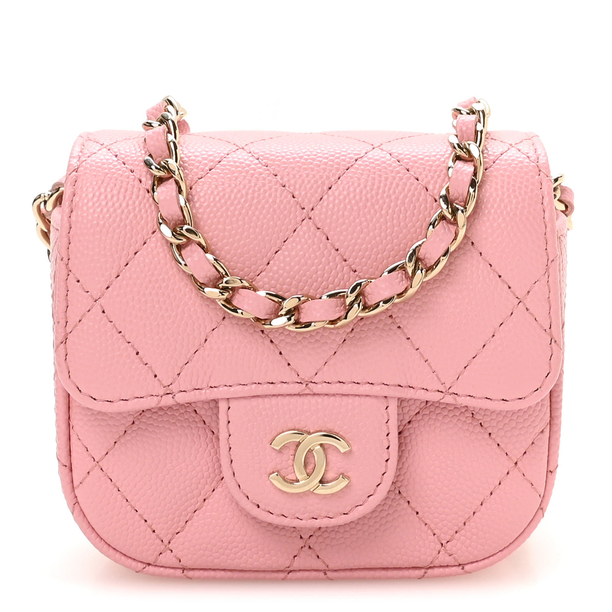 Caviar Quilted Mini Clutch With Chain Pink