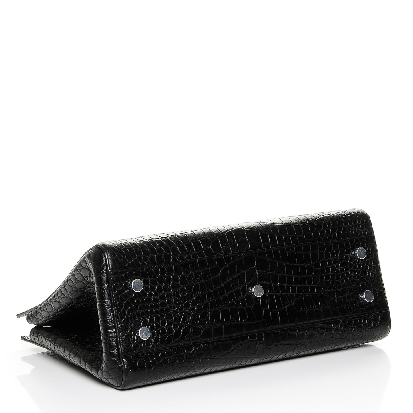 Calfskin Crocodile Embossed Medium Cabas Rive Gauche Black