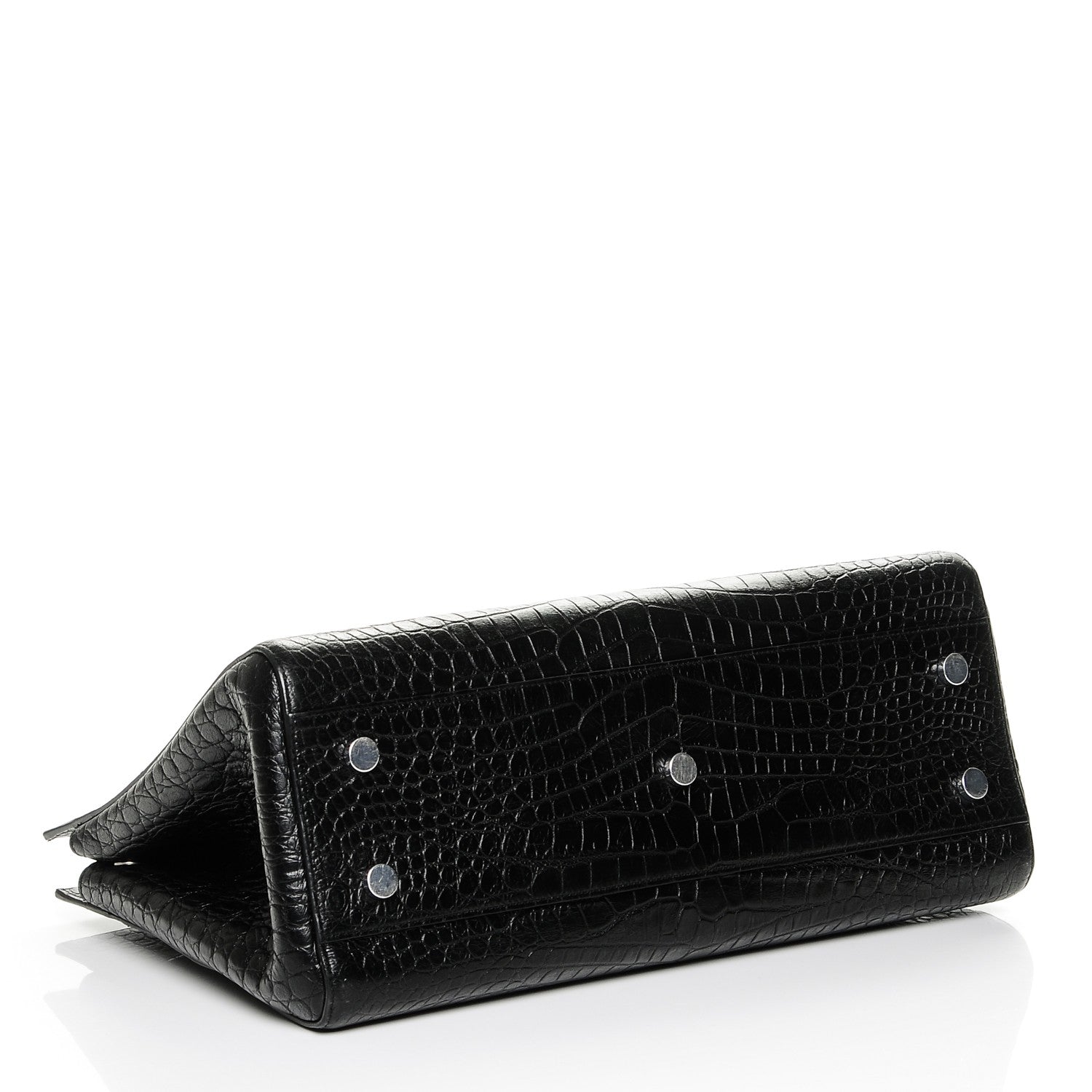 Saint Laurent Calfskin Crocodile Embossed Medium Cabas Rive Gauche Black 4 of 6