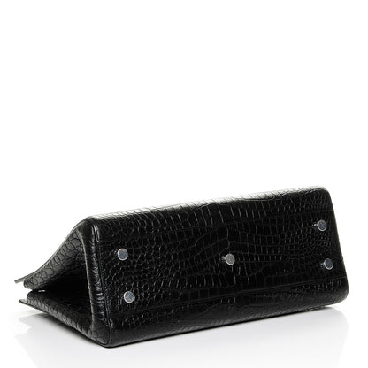 Saint Laurent Calfskin Crocodile Embossed Medium Cabas Rive Gauche Black 4 of 6