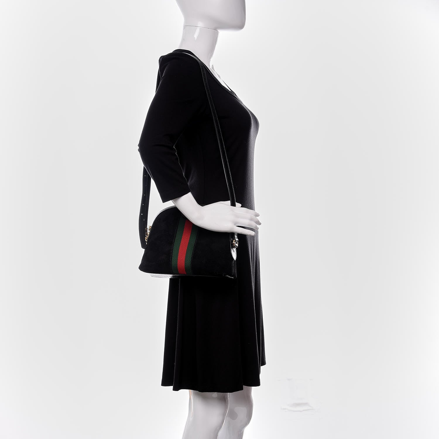 Gucci Suede Patent Web GG Small Ophidia Dome Shoulder Bag Black 2 of 10