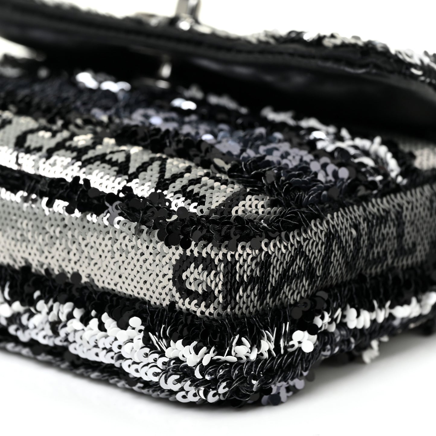 Sequin COCO Clutch With Chain Black Silver