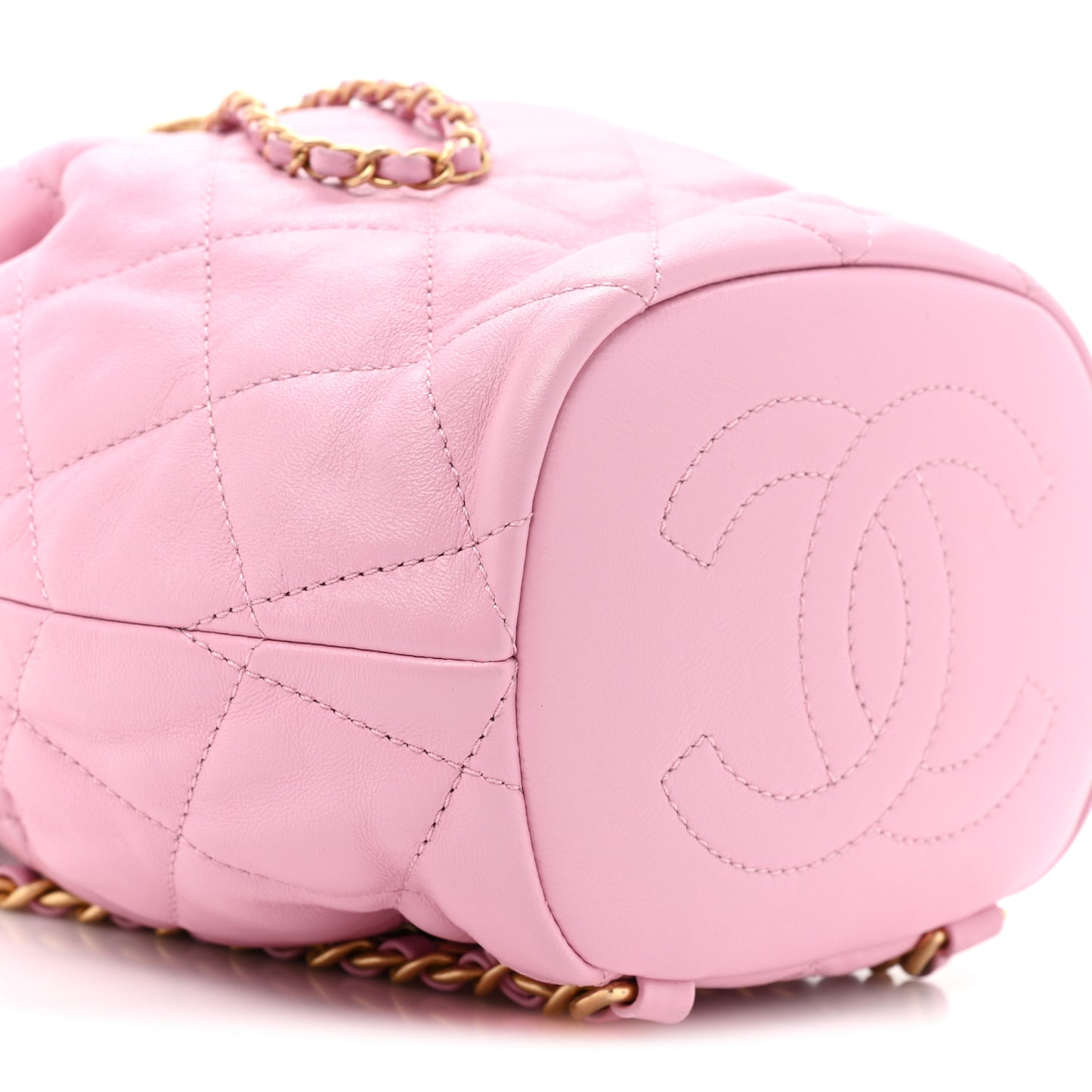 Lambskin Quilted Drawstring Backpack Pink