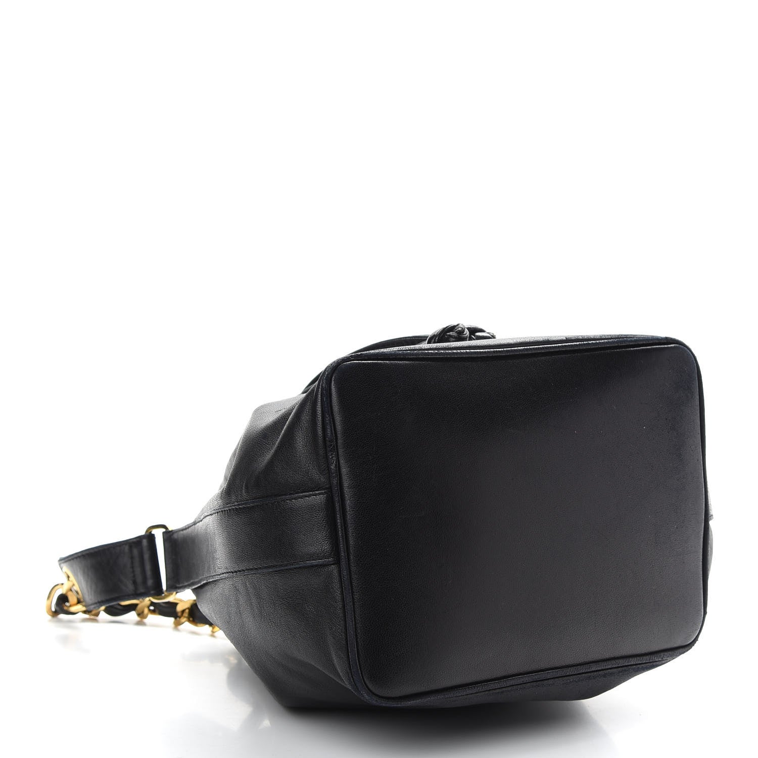 Chanel Lambskin CC Stitched Drawstring Bucket Bag Black 5 of 12