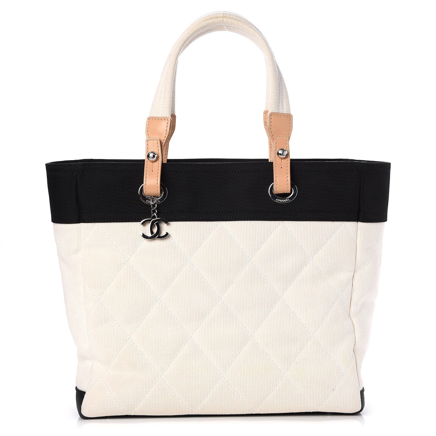 Chanel Canvas Large Paris Biarritz Tote White Black 1 of 6