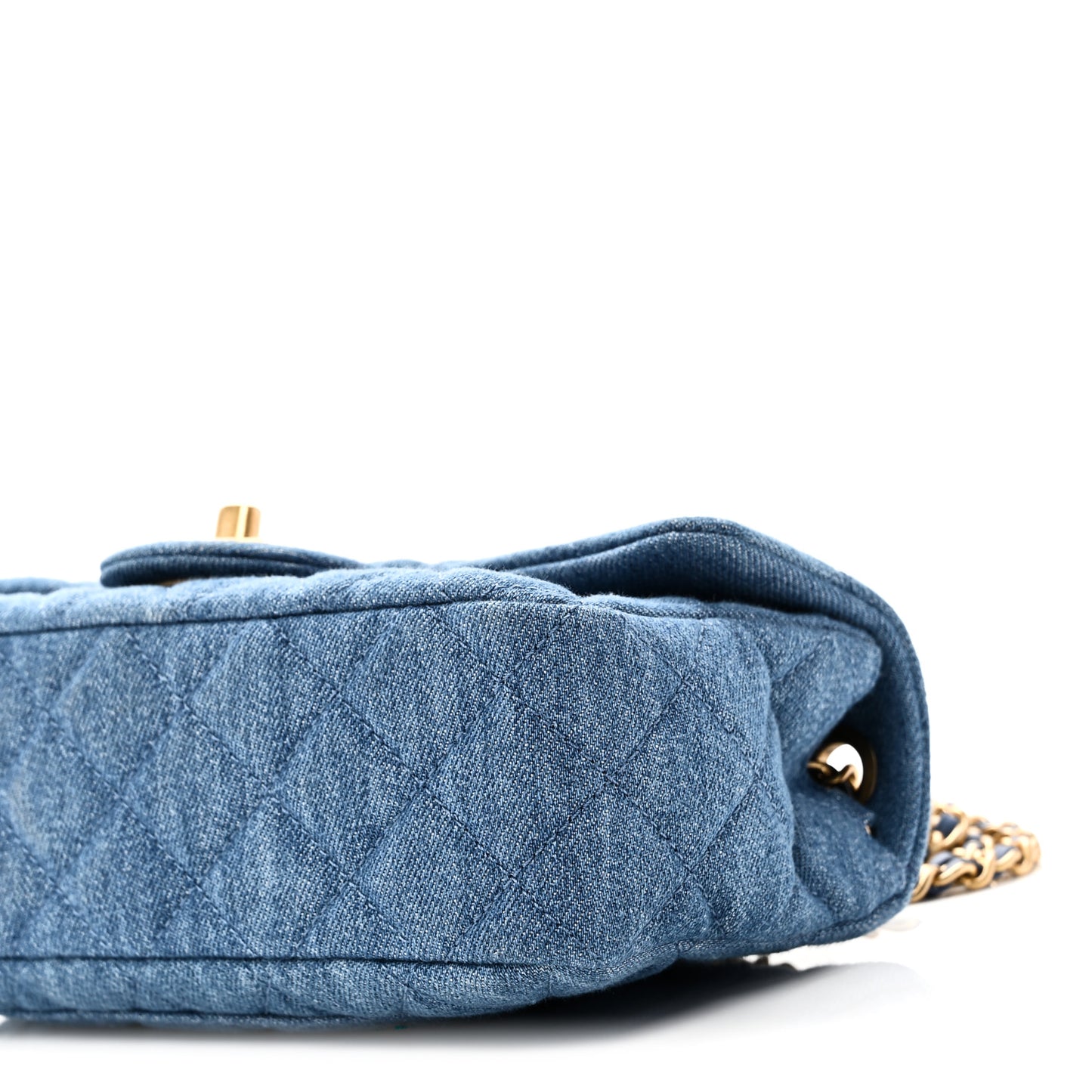 Denim Quilted Mini Pearl Crush Rectangular Flap Blue