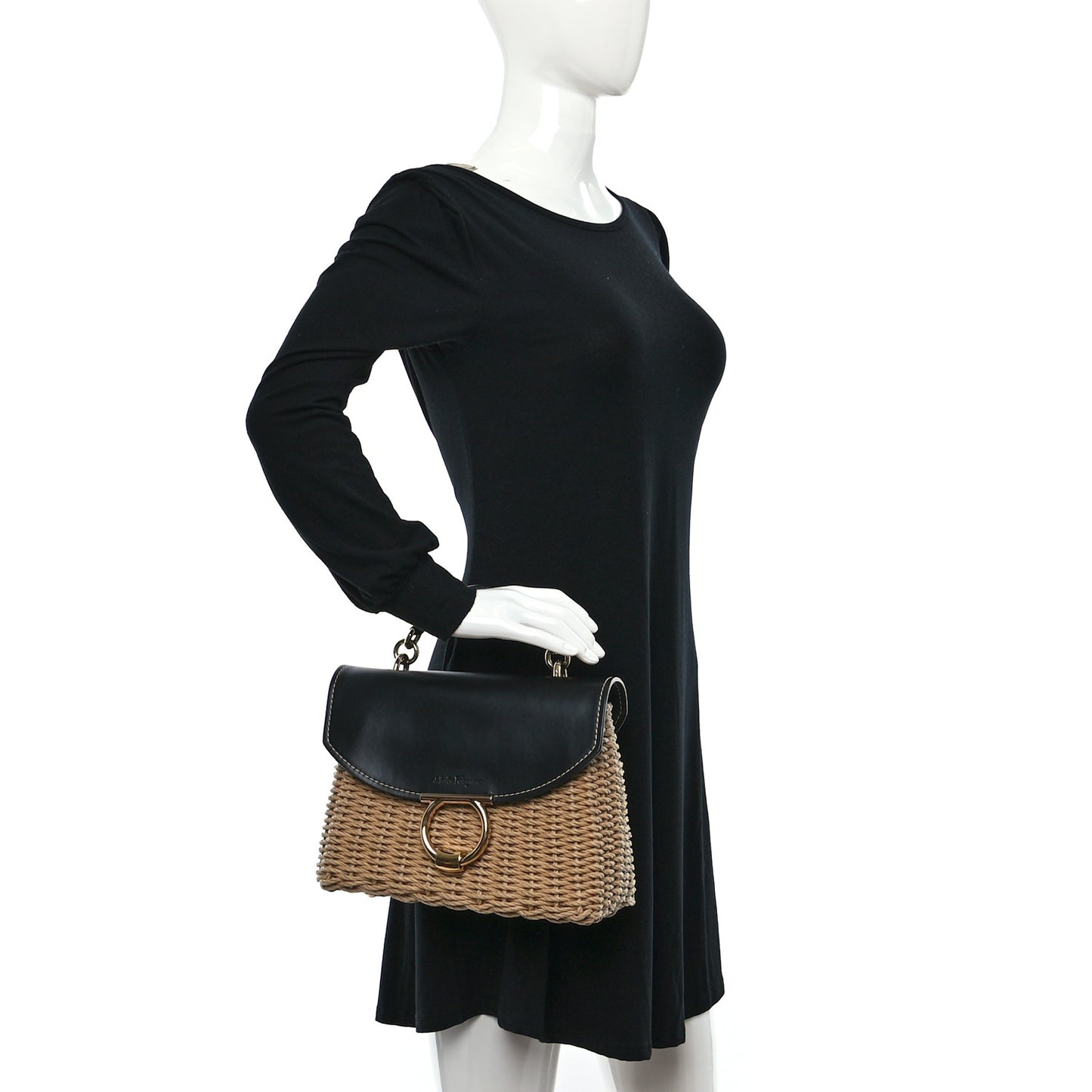 Calfskin Wicker Margot Top Handle Satchel Black