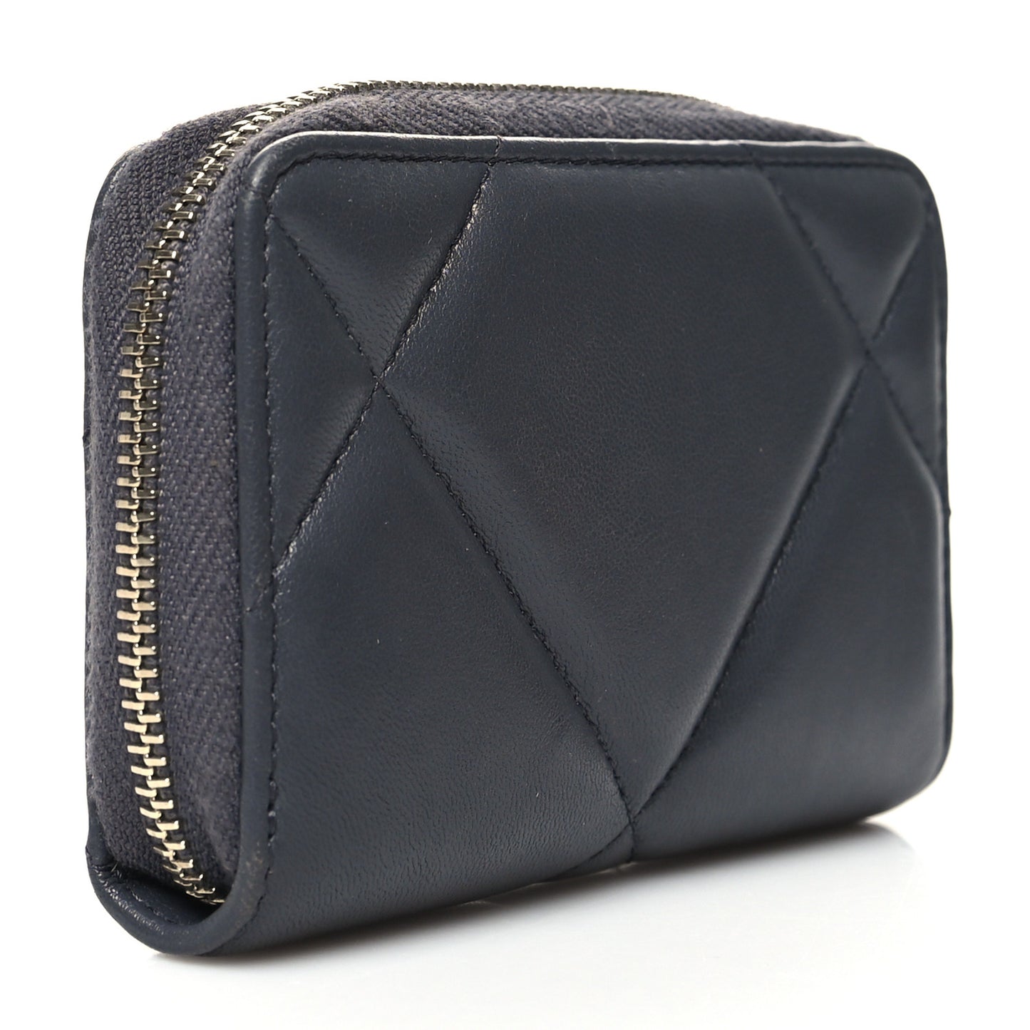 Lambskin Quilted Chanel 19 Zip Around Coin Purse Wallet Dark Grey
