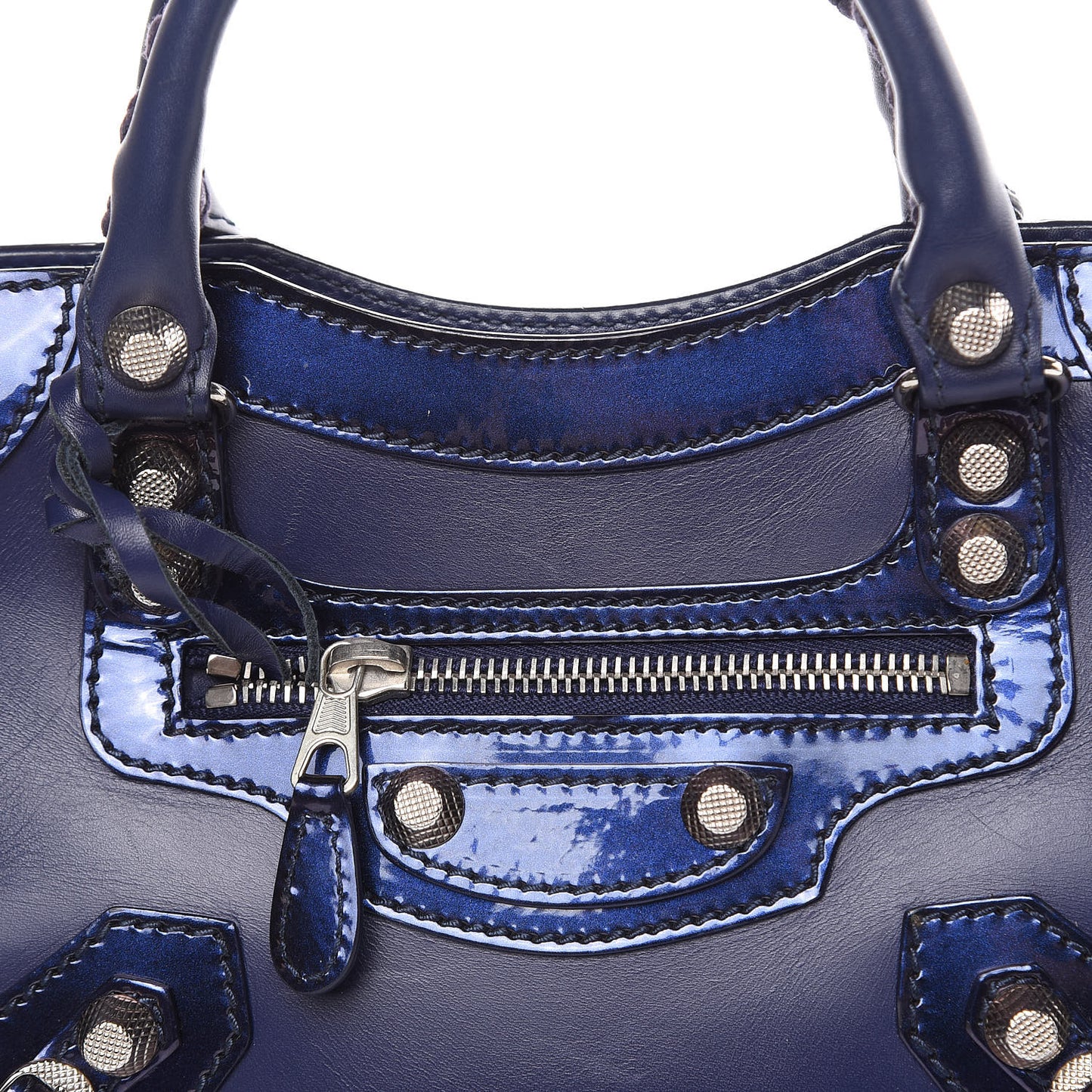 Smooth Calfskin Metallic Patent Giant 12 Silver Hardware Mini City Ultraviolet