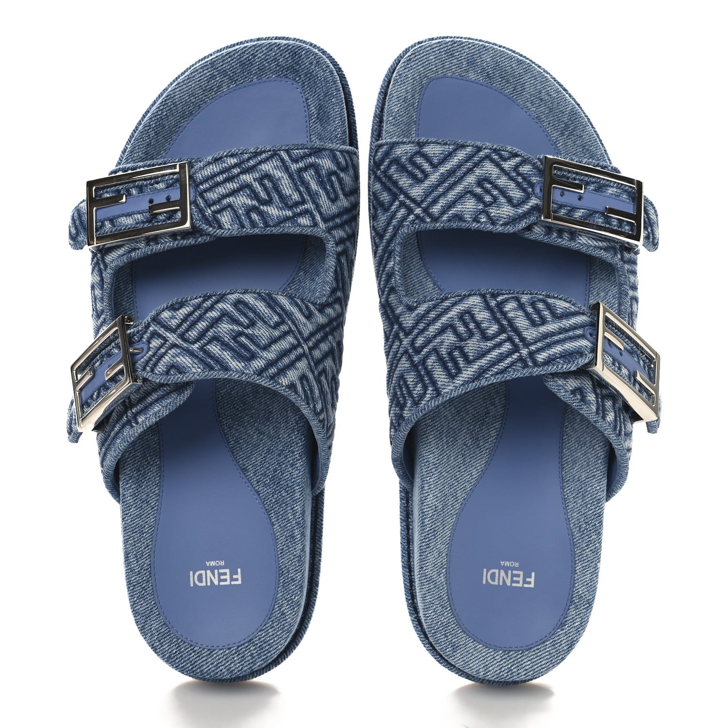Fendi Denim FF Quilted Fendi Feel Buckled Slide Sandals 39 Blue 2 of 11