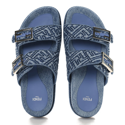Fendi Denim FF Quilted Fendi Feel Buckled Slide Sandals 39 Blue 2 of 11