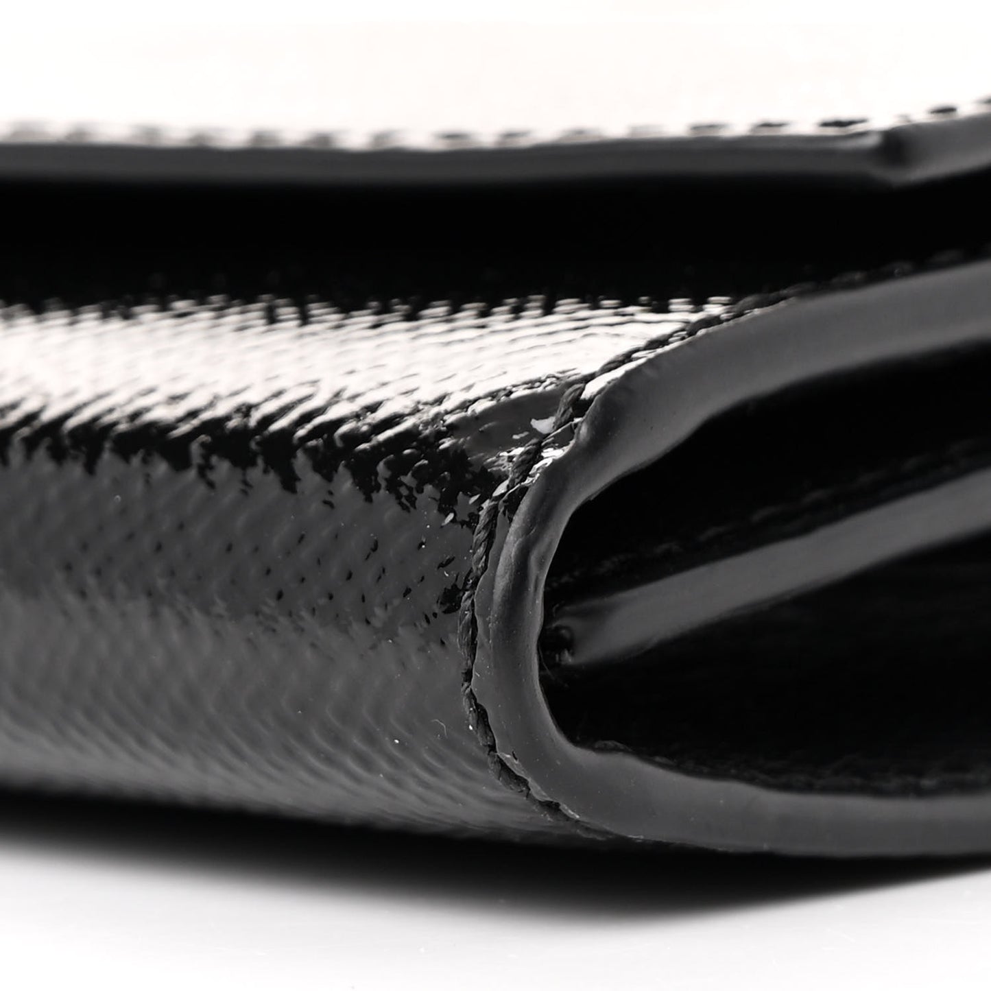 Patent Grainy Calfskin Henley Wallet On Chain Black