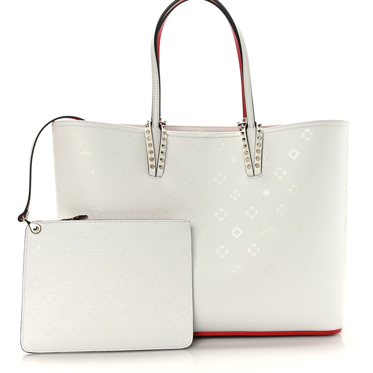 Calfskin Spikes Loubintheksy Embossed Small East West Cabata Tote White