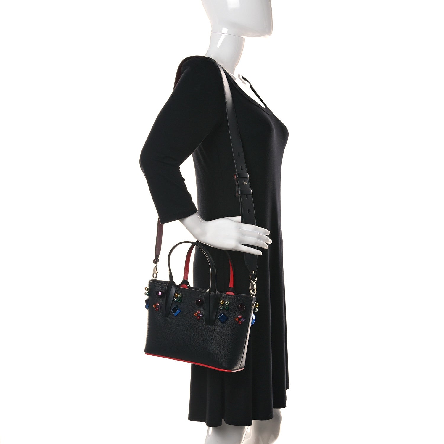 Christian Louboutin Calfskin Embellished Mini East West Cabata Tote Black 2 of 12