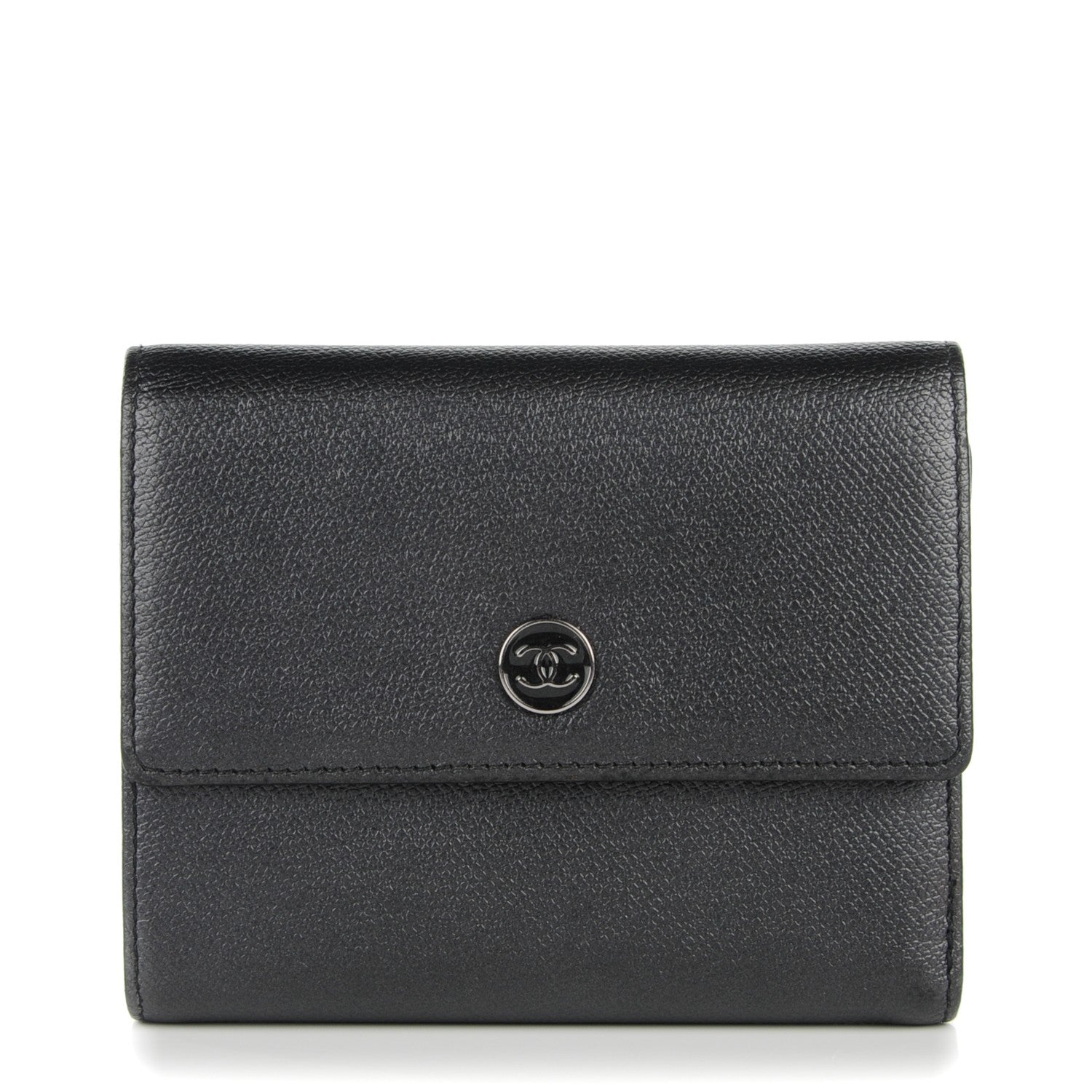 Chanel Grained Calfskin CC Button Flap Wallet Black 1 of 8
