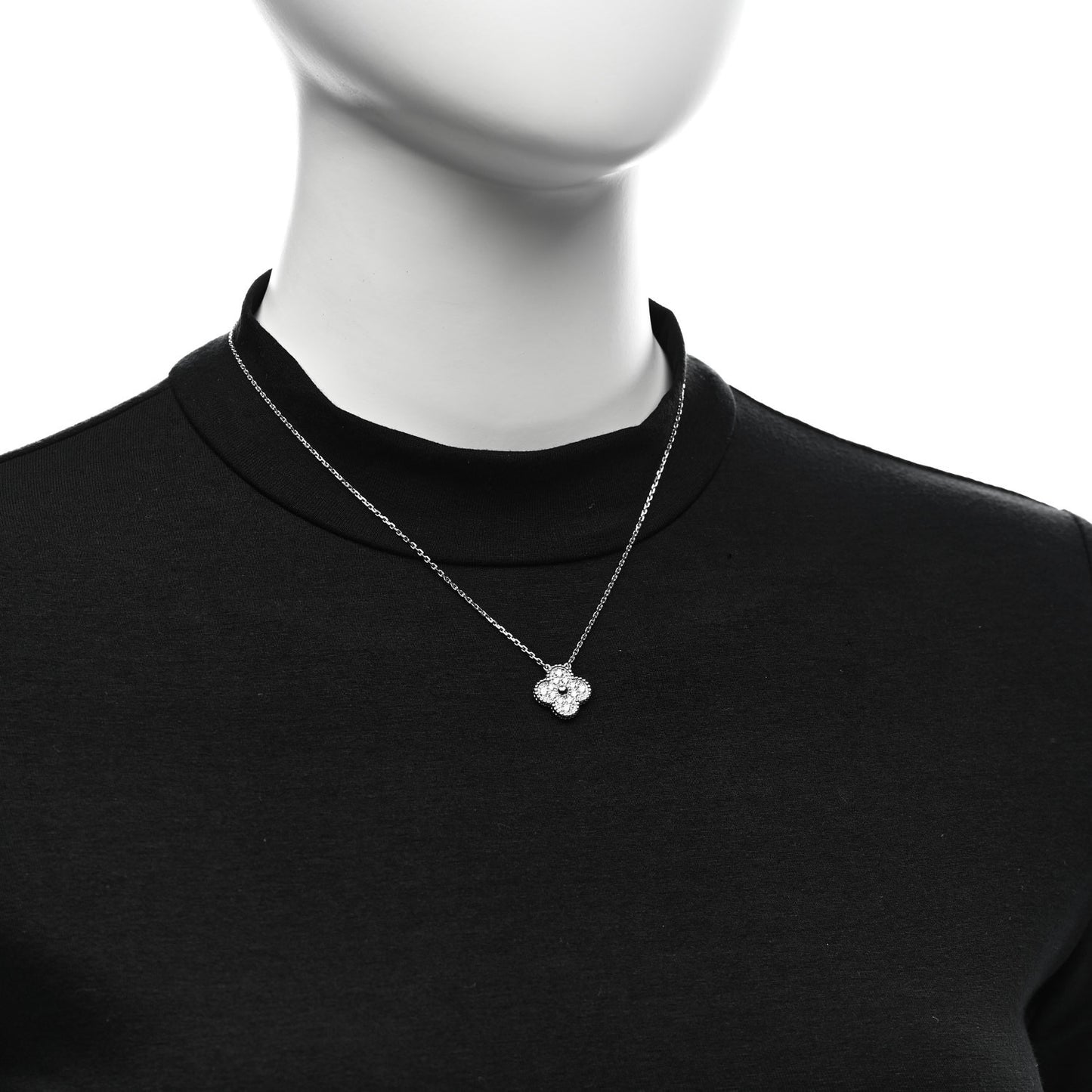 18K White Gold Diamond Vintage Alhambra Pendant Necklace