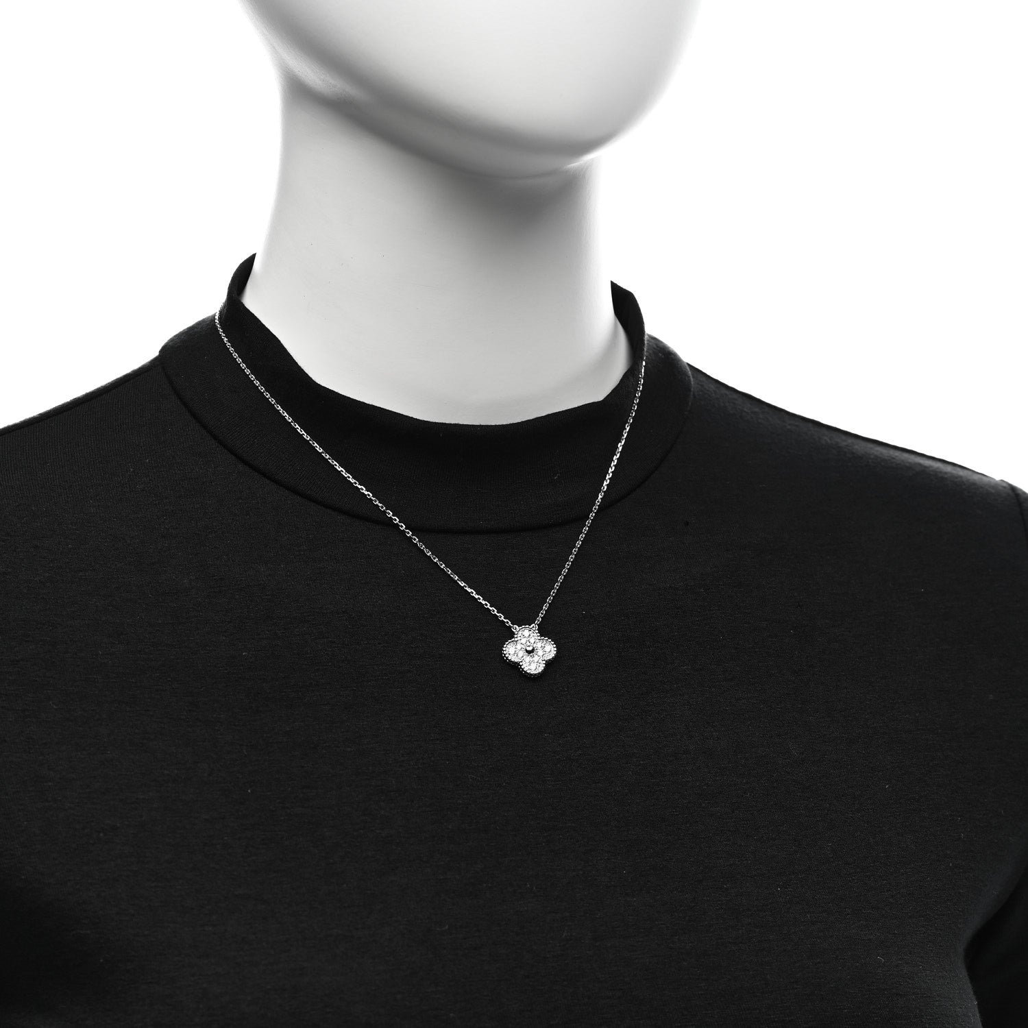 Van Cleef & Arpels 18K White Gold Diamond Vintage Alhambra Pendant Necklace 2 of 6
