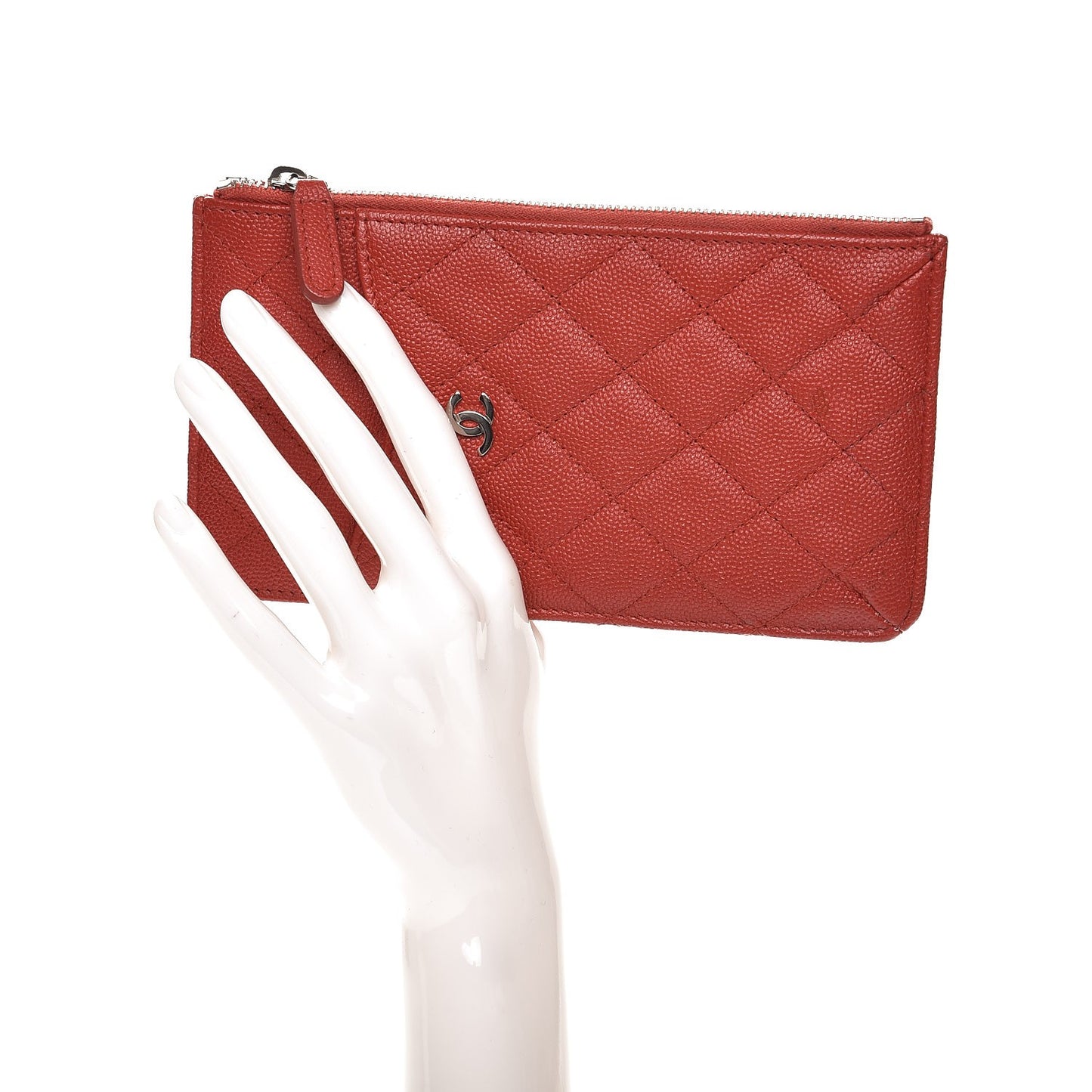 Caviar Quilted Flat Wallet Pouch Red