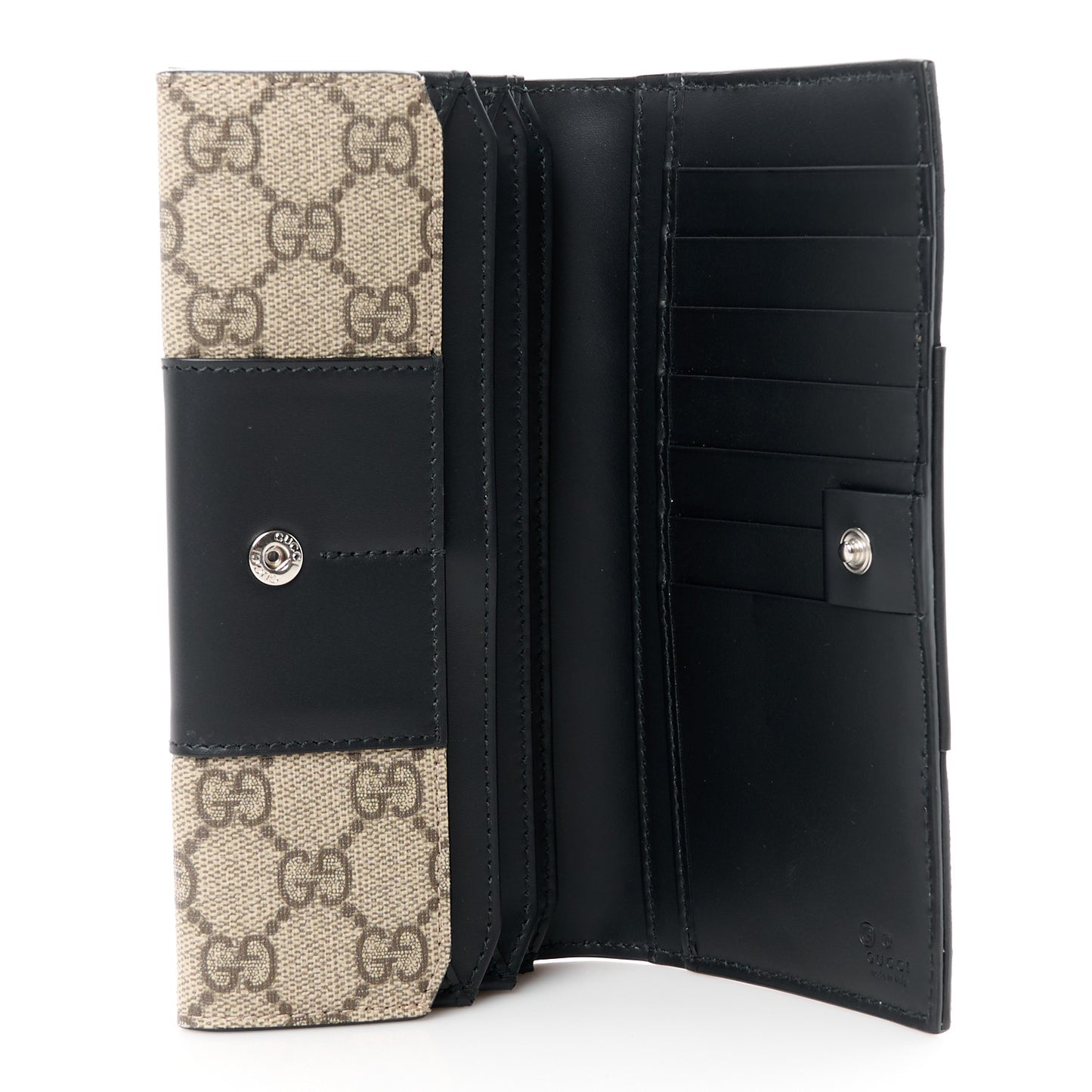 GG Supreme Monogram Selleria Calfskin Flap Wallet Beige Ebony Black