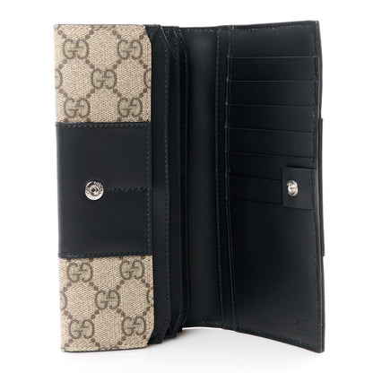 Gucci GG Supreme Monogram Selleria Calfskin Flap Wallet Beige Ebony Black 6 of 12