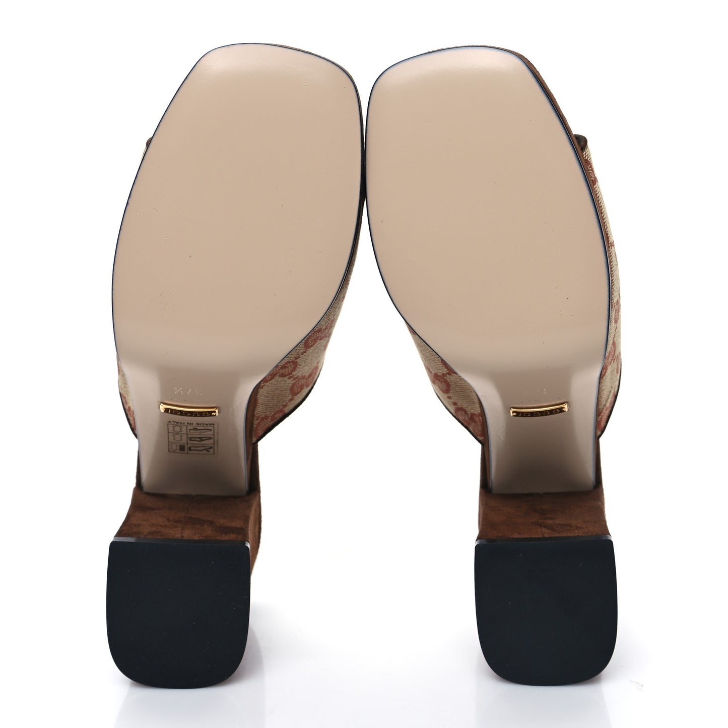 GG Monogram Kid Scamosciato Houdan Mid Heel Platform Slide Sandals 37.5 Beige Ruggine Maroon