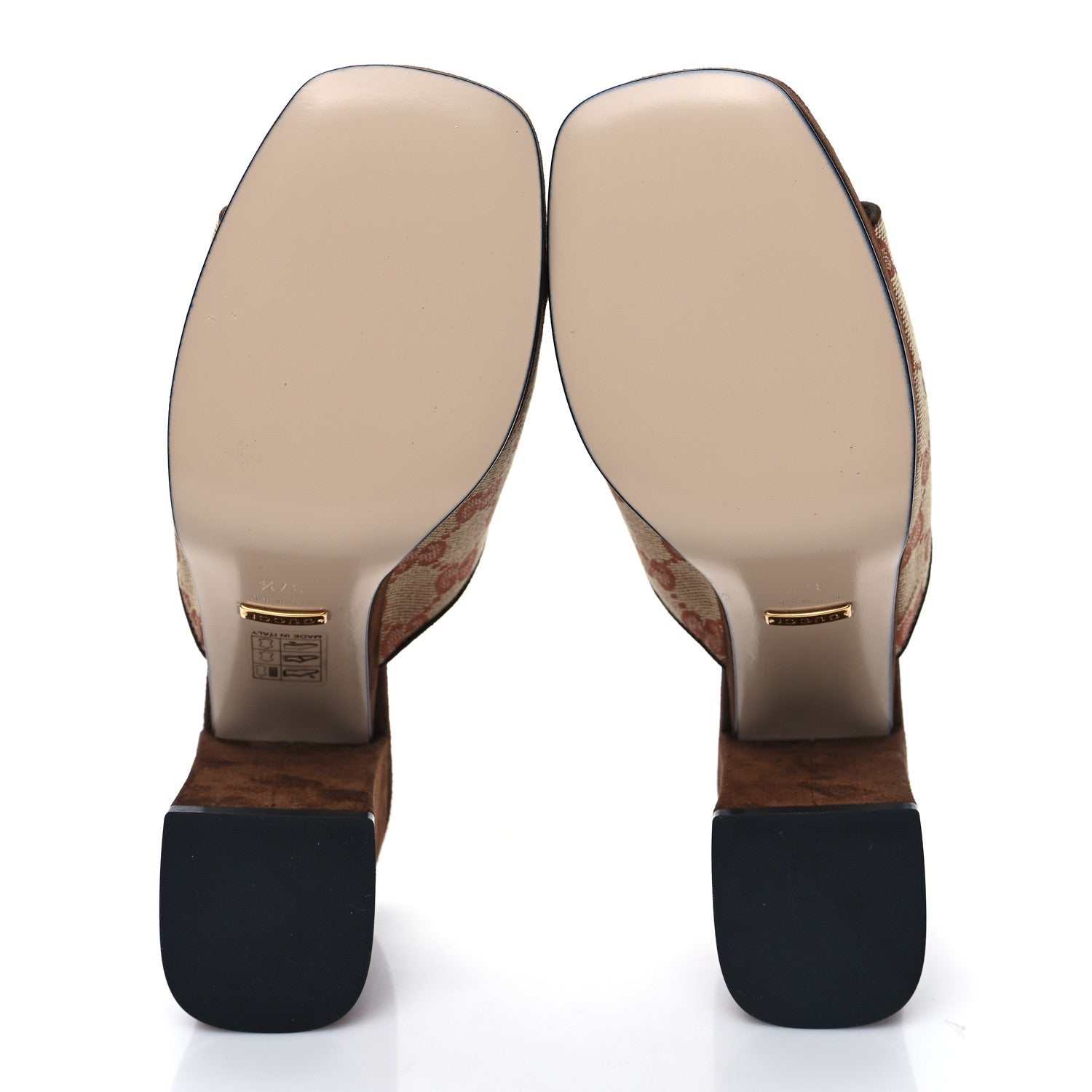 Gucci GG Monogram Kid Scamosciato Houdan Mid Heel Platform Slide Sandals 37.5 Beige Ruggine Maroon 5 of 8