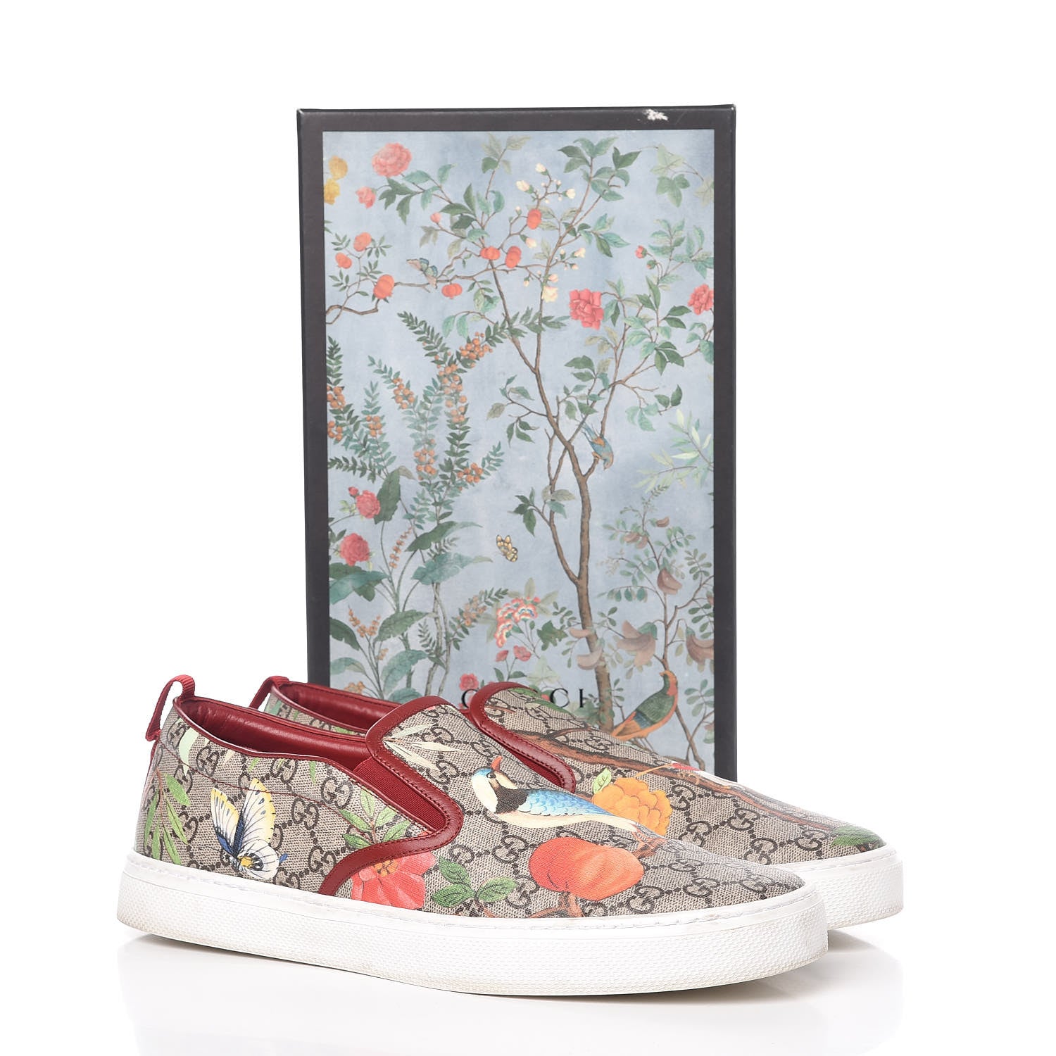 Gucci GG Supreme Monogram Tian Mens Dublin Slip On Sneakers 13 Beige Multicolor Red 17 of 18