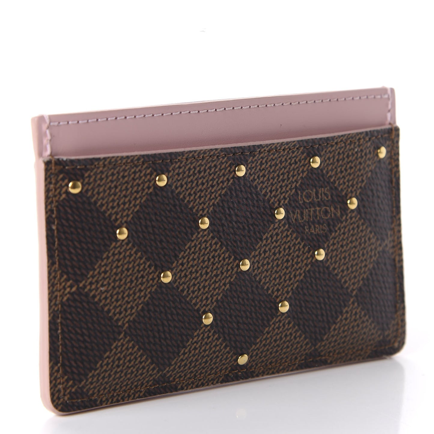 Damier Ebene Studded Card Holder Rose Ballerine